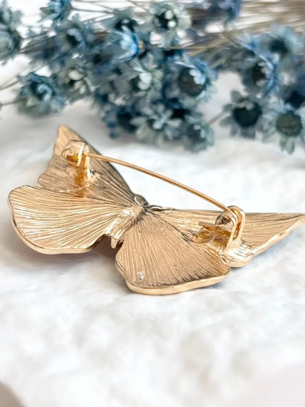 Butterfly Figural American Flag Enameled Gold Toned Patriotic Brooch Pin